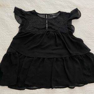 black ruffle blouse